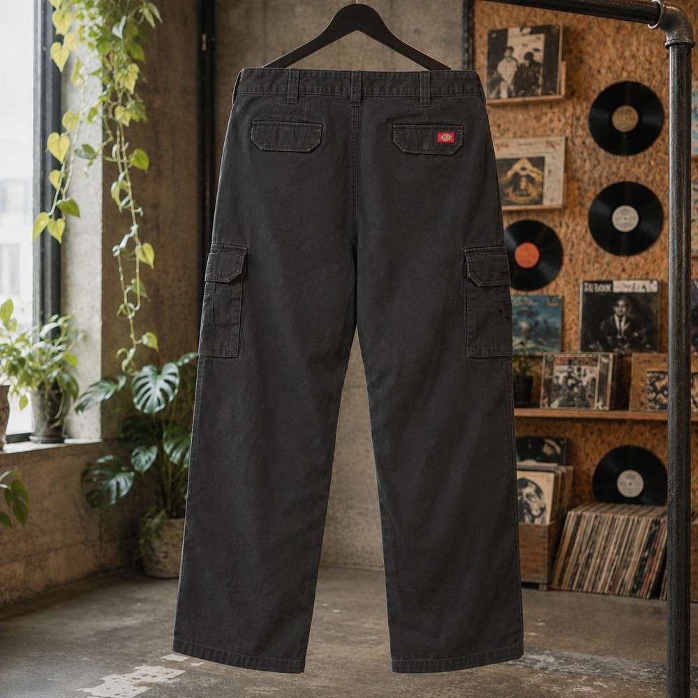 Dickies Black Cargo Work Pants Mens 40x30 Relaxed Fit Utility Streetwear Skater